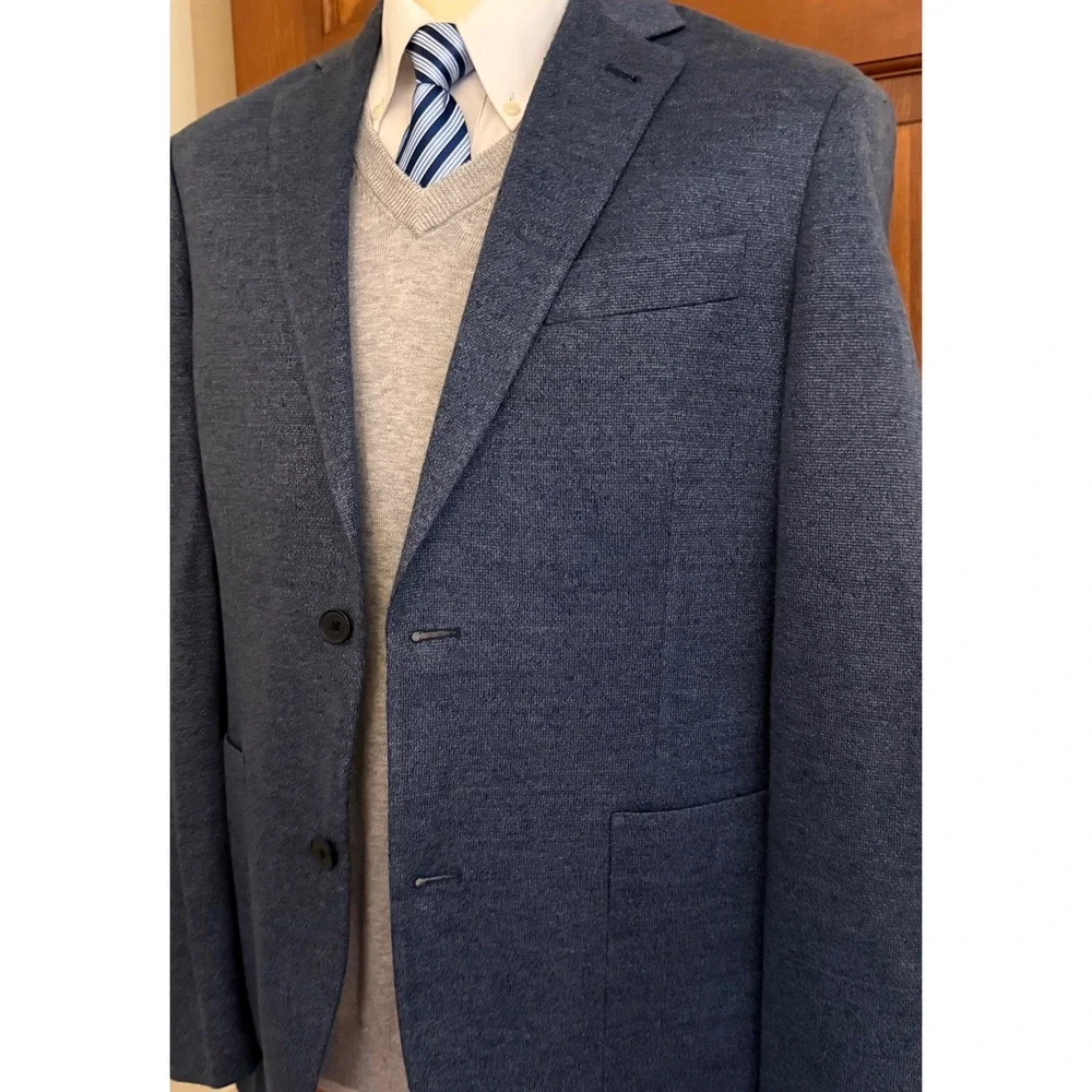 Nordstrom 100% Linen Trim‎ Fit Blazer Mens 40R Blue Two-Button Sport Coat Jacket